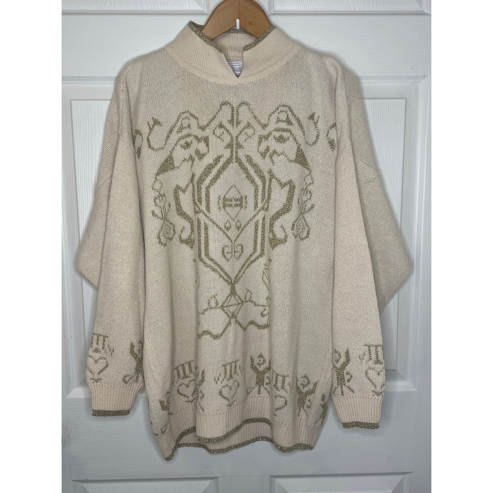 Vintage Gladys Bagley Woman Cream Gold Sweater Size 42/22W